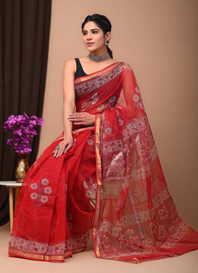 Cotton Red  Digital Printed Saree